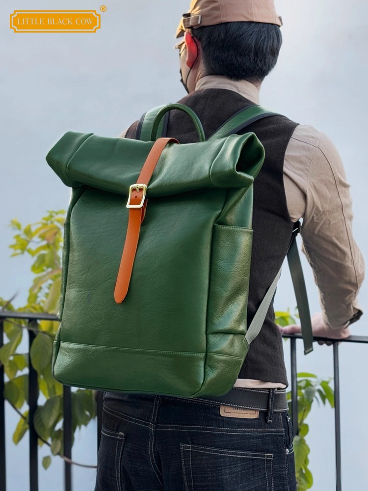 Large Capacity Mens Genuine Le - Leather Backpack Vintage avaliação e preço
