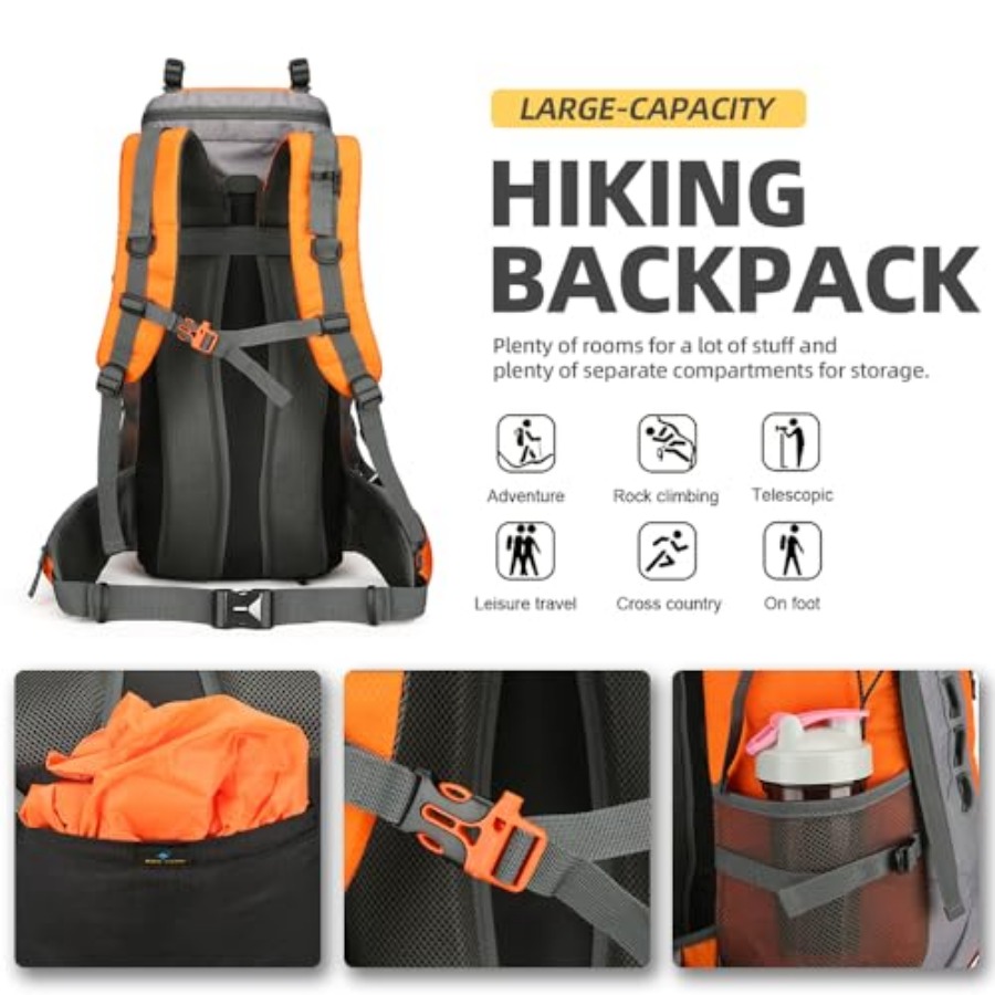 60L Hiking Backpack for Men an - Rain Cover Backpack avaliação e preço