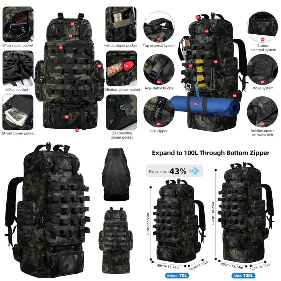 70L/100L Camping Hiking Backpa - Rain Cover Backpack avaliação e preço