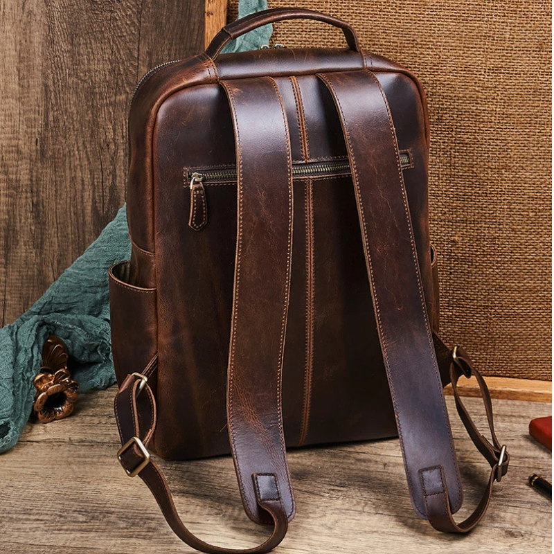 Men's Top Grain Waxed Leather  - Leather Backpack Vintage avaliação e preço