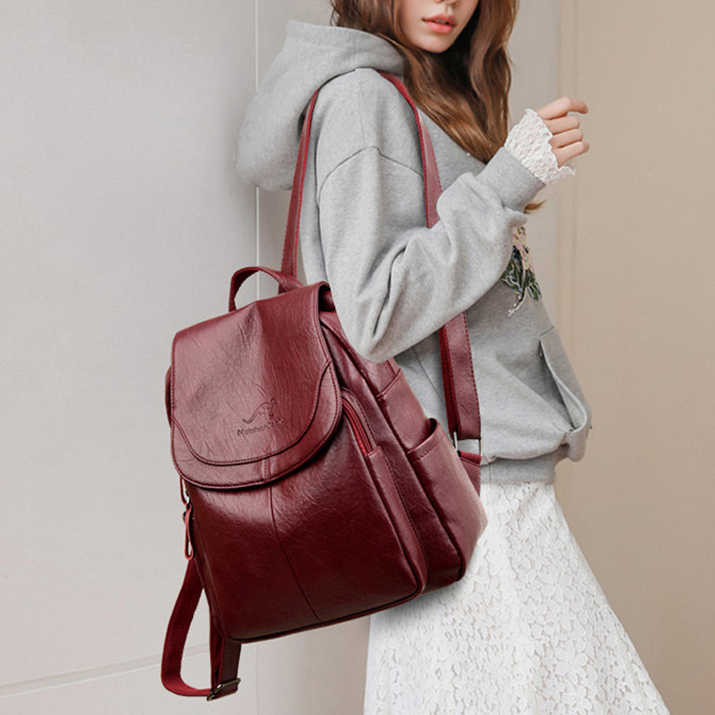 9 Color Women Soft Leather Bac - Leather Backpack Vintage avaliação e preço