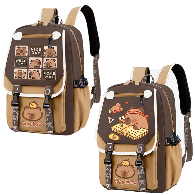 Kawaii Capybara Stylish Khaki  - School Backpack Teen avaliação e preço