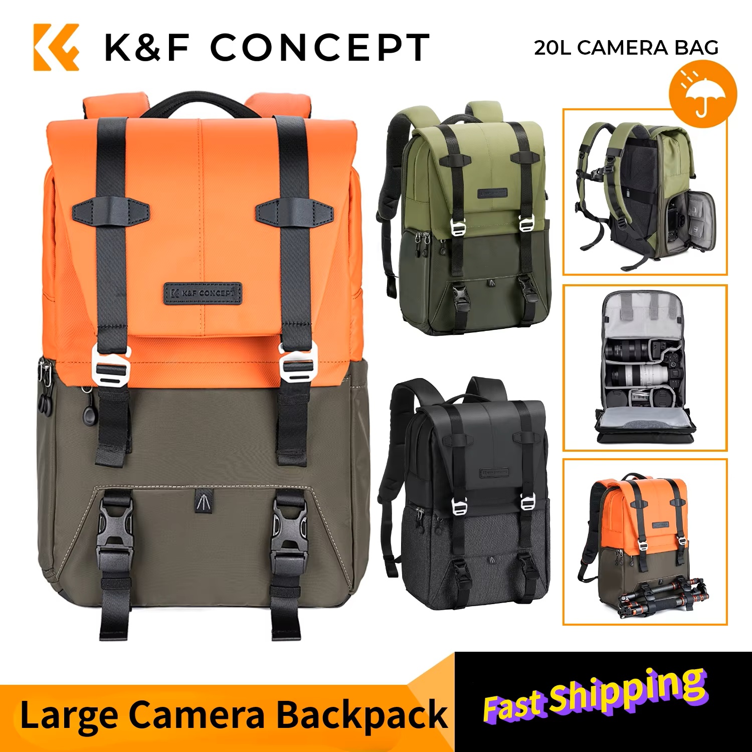 K&F CONCEPT Camera Backpack Tr - Rain Cover Backpack avaliação e preço