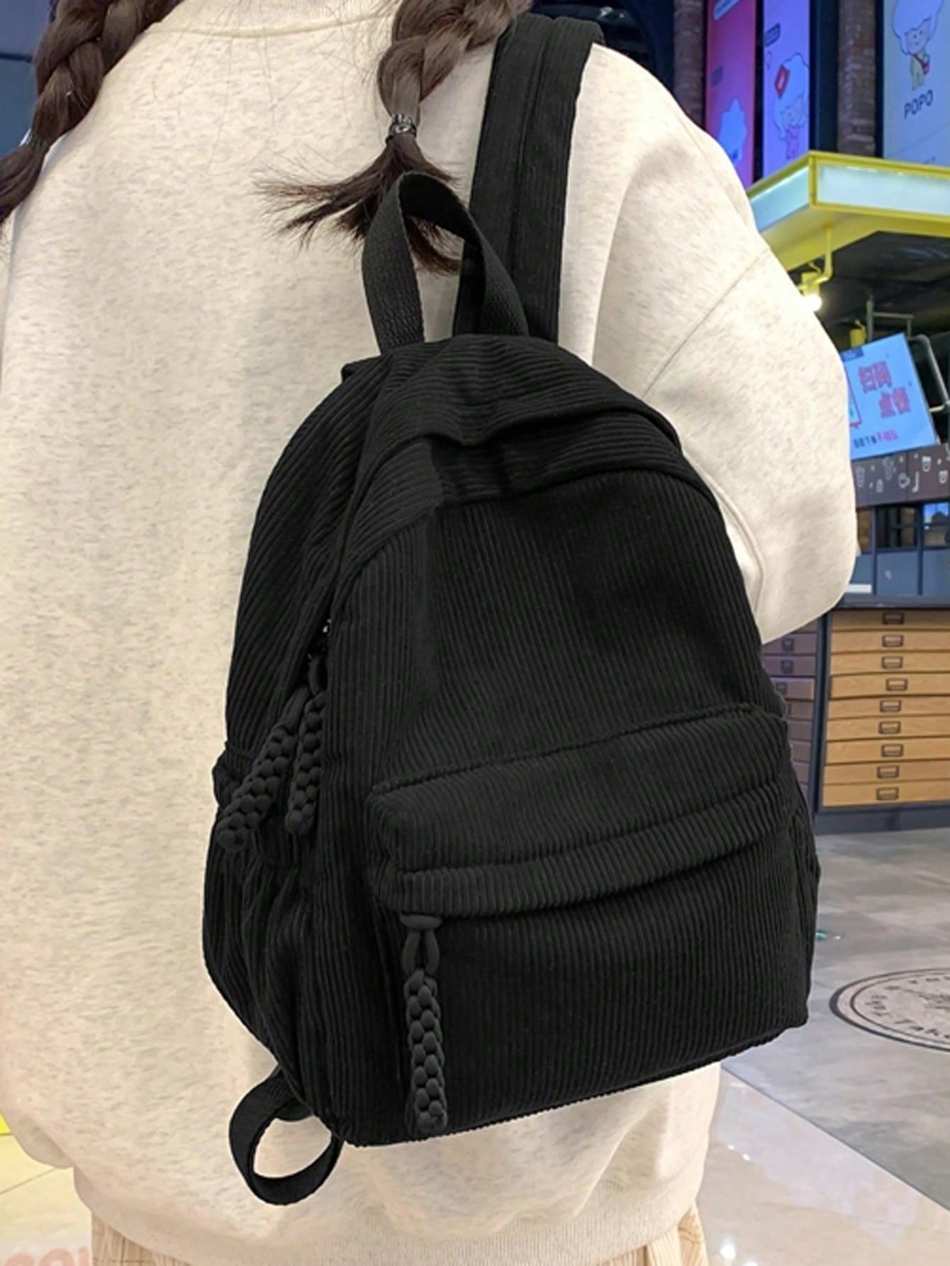 Solid Color Corduroy Fabric Fa - Fashion Backpack Women avaliação e preço