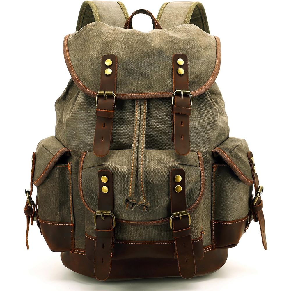 Vintage Canvas Leather Backpac - Leather Backpack Vintage avaliação e preço