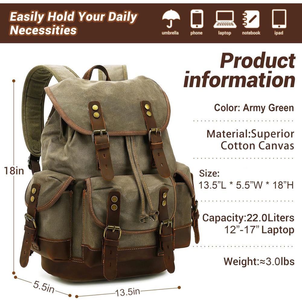Vintage Canvas Leather Backpac - Leather Backpack Vintage avaliação e preço