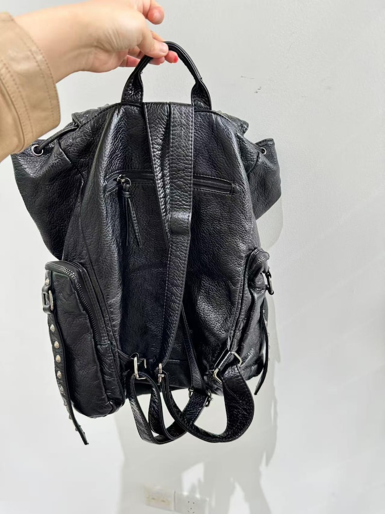 Gothic Punk PU Leather Shoulde - Leather Backpack Vintage avaliação e preço