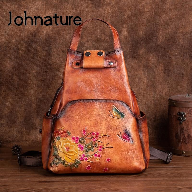 Johnature Genuine Leather Embo - Leather Backpack Vintage avaliação e preço