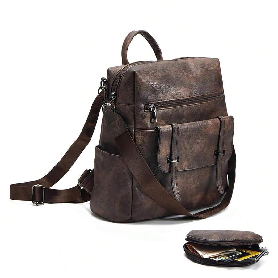 Women Fashion Vintage Brown PU - Leather Backpack Vintage avaliação e preço