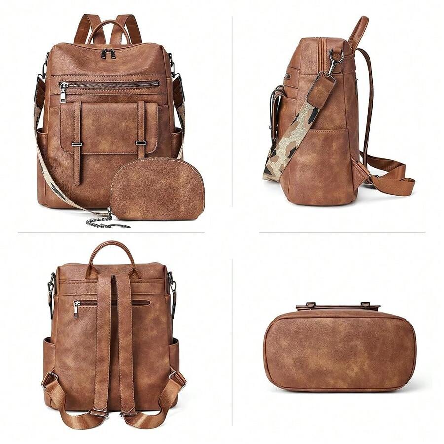 Women Fashion Vintage Brown PU - Leather Backpack Vintage avaliação e preço