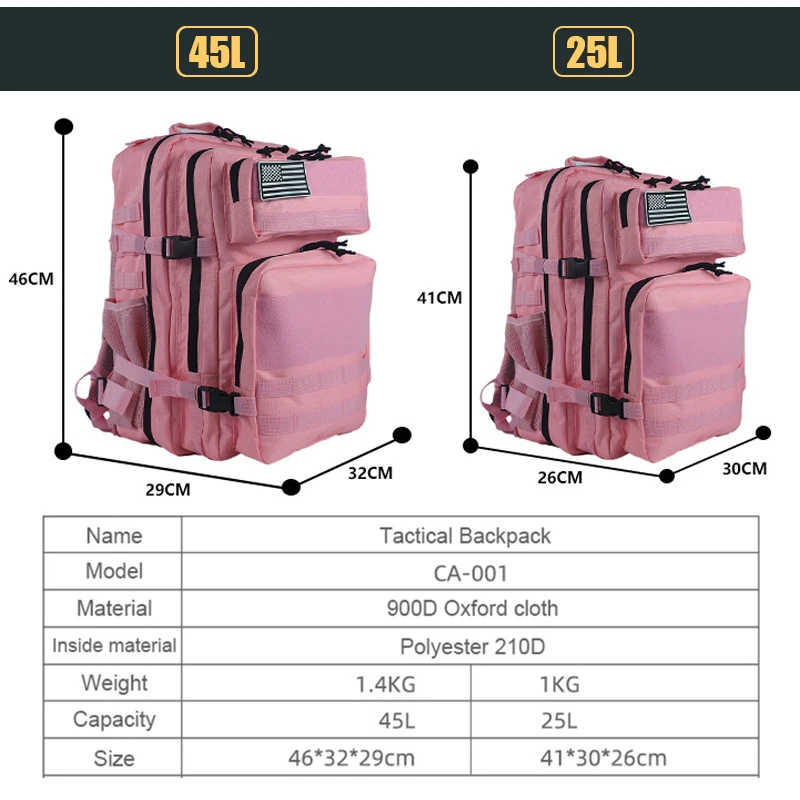 25L/45L 3P Tactical Backpack f - Urban Backpack Tactical avaliação e preço