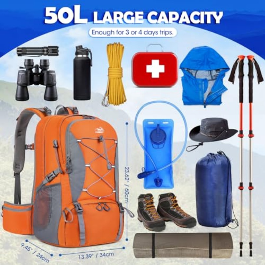 50L Hiking Backpack Waterproof - Hiking Backpack Waterproof avaliação e preço